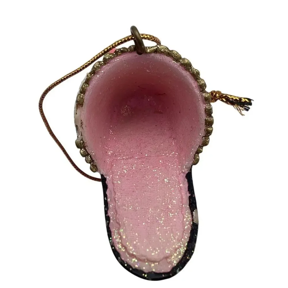Shoe Christmas Ornament Pink Floral Gold Accents‎